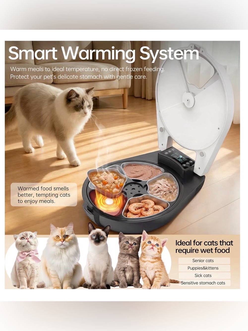 NIB - Automatic Wet Food Cat Feeder, 3 Days Freshness 5 Meals Cat Food Dispenser - Picture 3 of 8